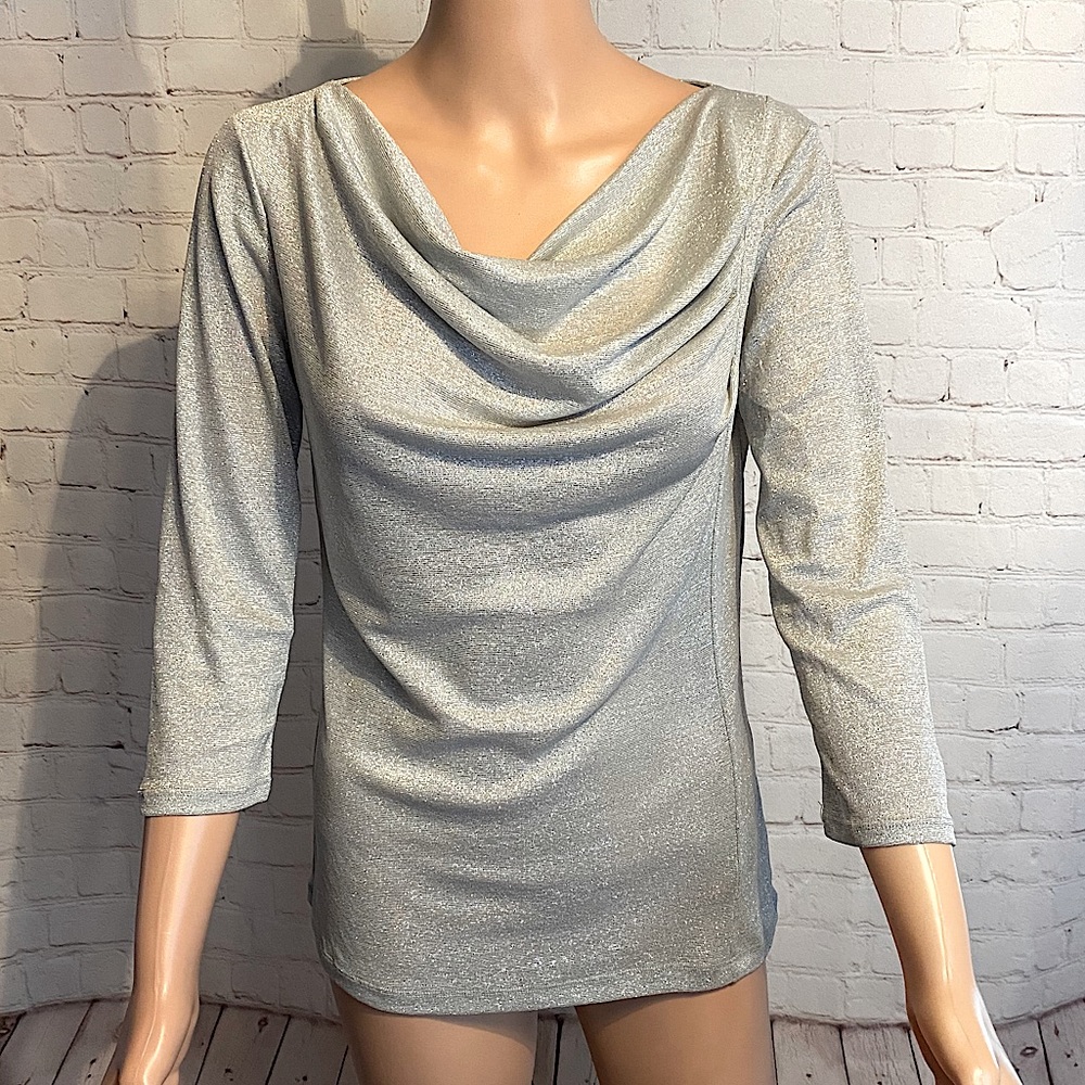 New York & Company silver & grey long sleeve top size medium